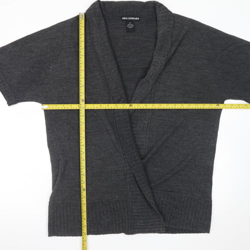Nina Leonard Women Grey 2XL Short Sleeve Knit Cardigan