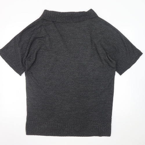 Nina Leonard Women Grey 2XL Short Sleeve Knit Cardigan