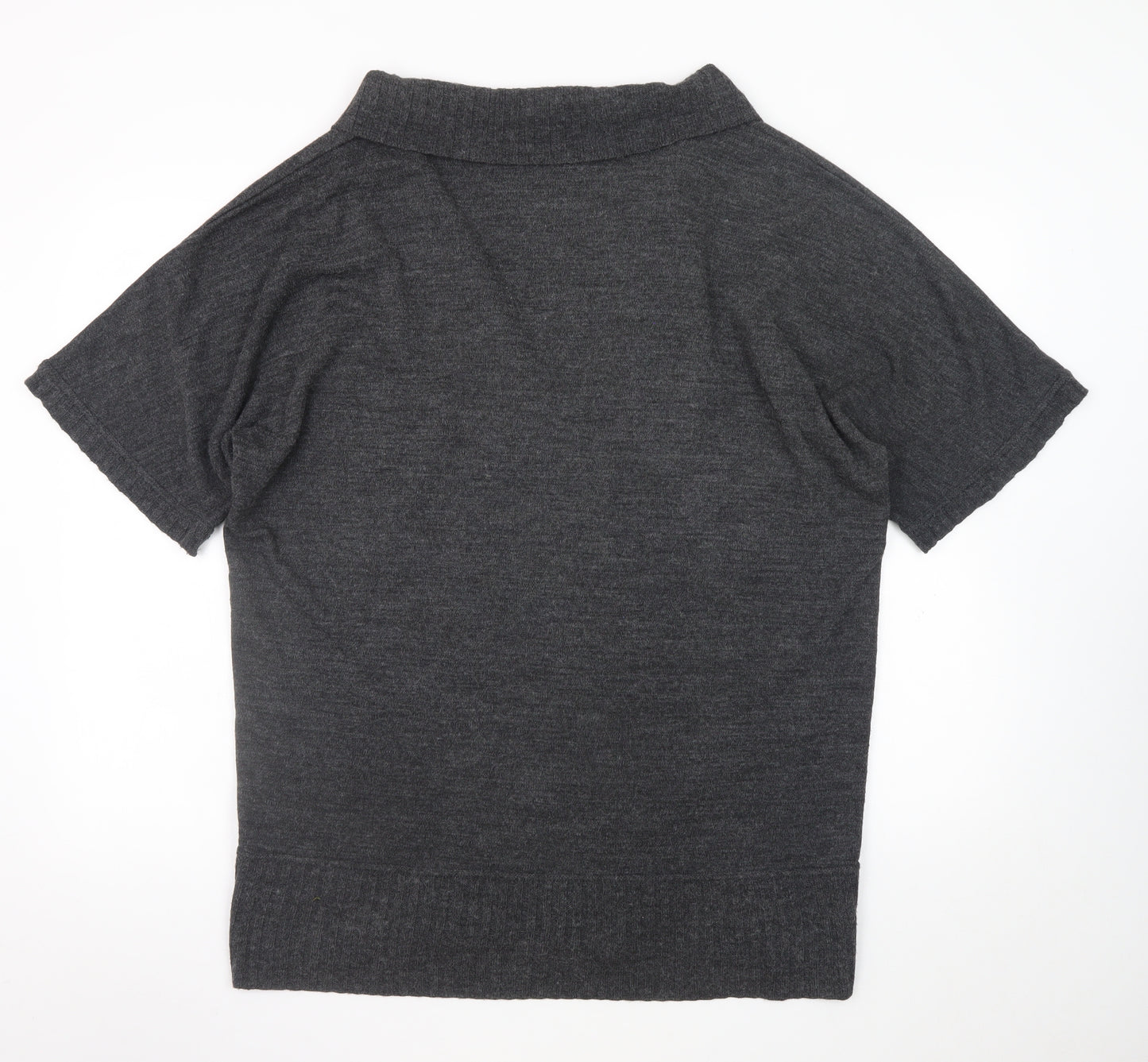 Nina Leonard Women Grey 2XL Short Sleeve Knit Cardigan