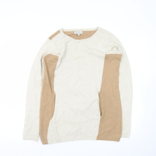 Hobbs Women’s Beige Colourblock Crew Neck Wool Blend Jumper UK 12