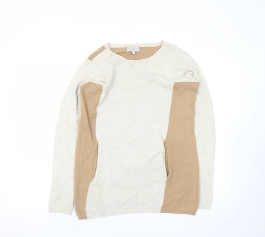 Hobbs Women’s Beige Colourblock Crew Neck Wool Blend Jumper UK 12
