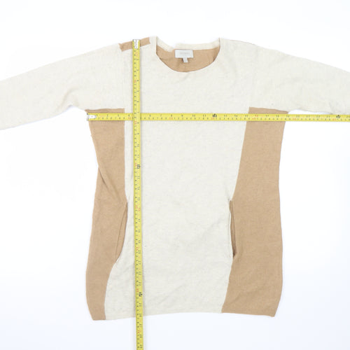 Hobbs Women’s Beige Colourblock Crew Neck Wool Blend Jumper UK 12