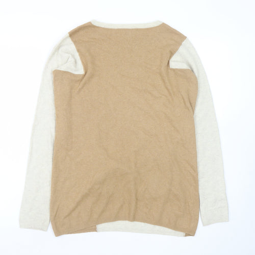 Hobbs Women’s Beige Colourblock Crew Neck Wool Blend Jumper UK 12