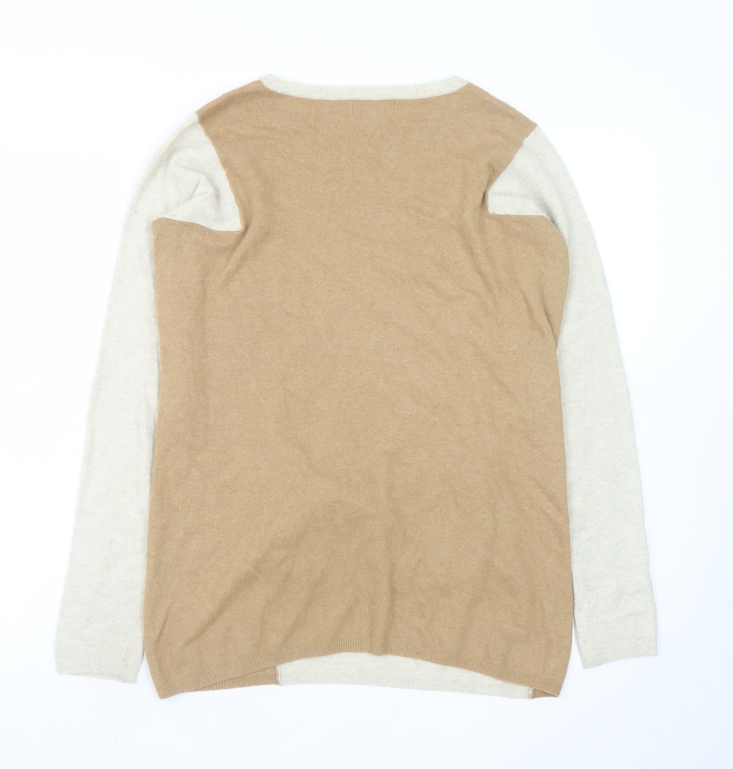 Hobbs Women’s Beige Colourblock Crew Neck Wool Blend Jumper UK 12