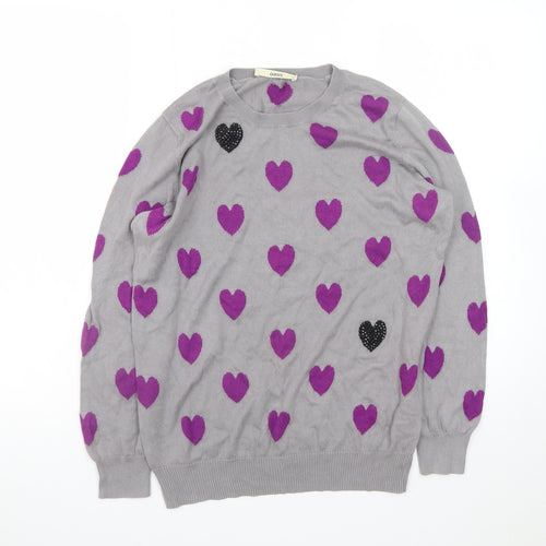 Oasis Women’s Grey Heart Print Pullover Jumper Size M