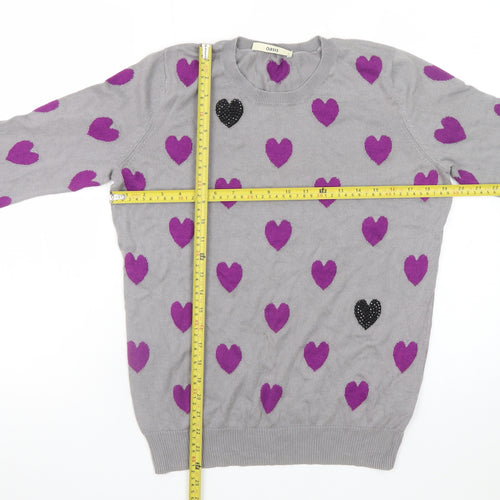 Oasis Women’s Grey Heart Print Pullover Jumper Size M