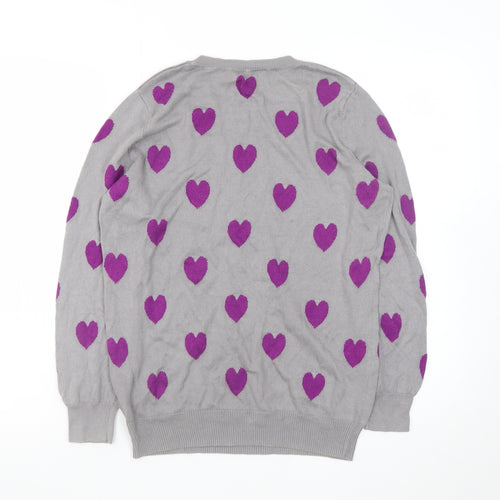 Oasis Women’s Grey Heart Print Pullover Jumper Size M