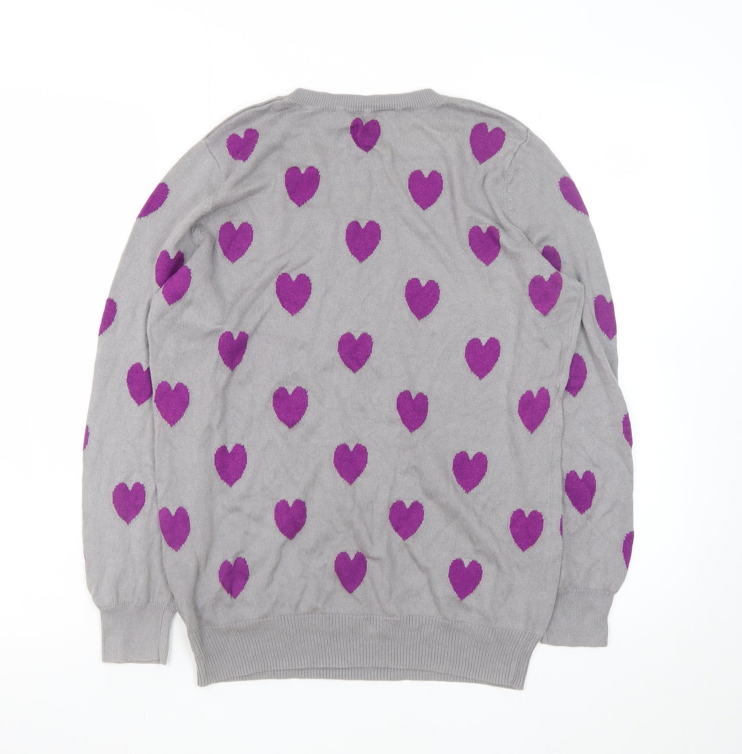 Oasis Women’s Grey Heart Print Pullover Jumper Size M