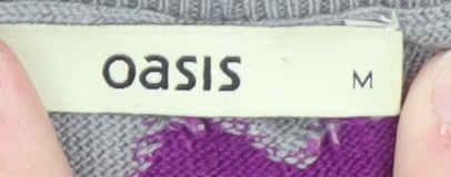 Oasis Women’s Grey Heart Print Pullover Jumper Size M