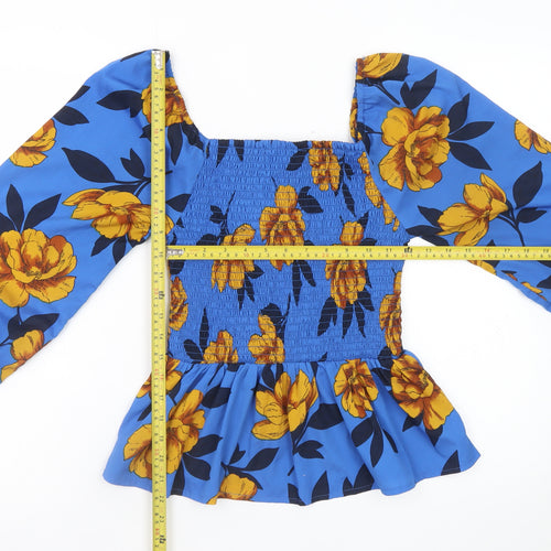 Next Women's Blue Floral Smocked Tunic Blouse Size 6