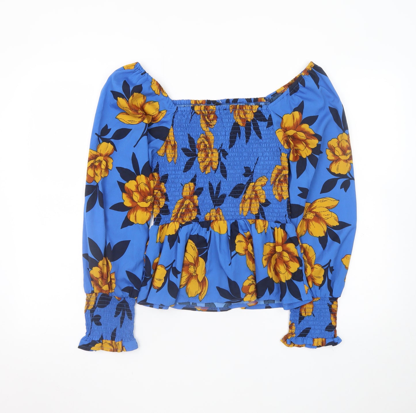 Next Women's Blue Floral Smocked Tunic Blouse Size 6