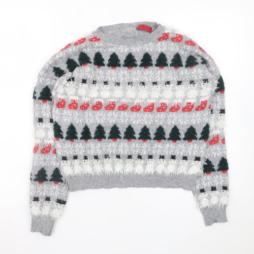 Next Womens Grey Christmas Fair Isle Jumper Size 10