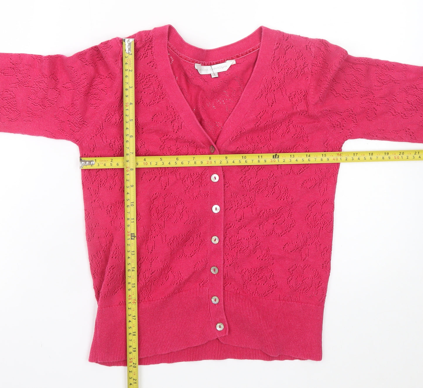 Rocha John Rocha Women's Pink Floral Knit Cardigan Size 10