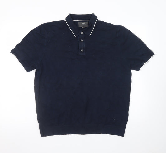 Marks and Spencer Men’s Navy Blue Cotton Polo Shirt XL Regular Fit