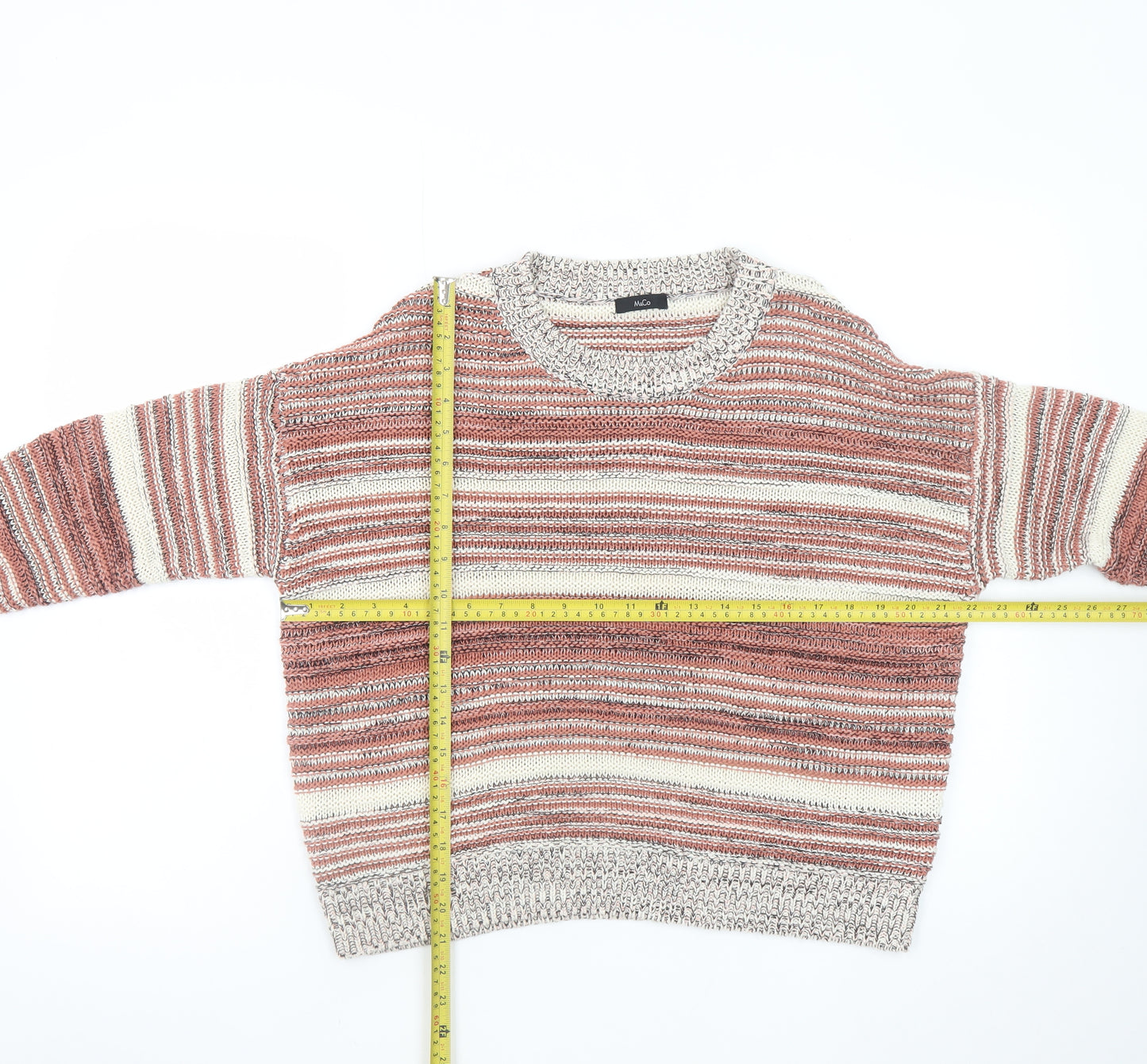 M&Co Women’s Pink Striped Knit Jumper Size 14 Crew Neck