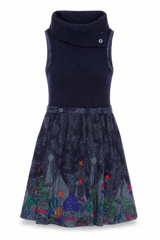 Front view of Surkana Women's Blue Sleeveless Cowl Neck Jumper Dress L