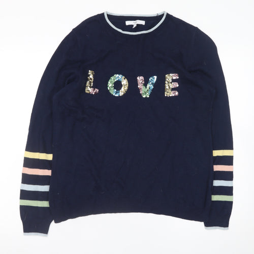 Next Women Navy Sequin LOVE Jumper Size 14 Acrylic Cotton Blend