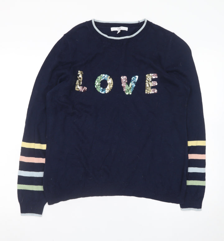 Next Women Navy Sequin LOVE Jumper Size 14 Acrylic Cotton Blend