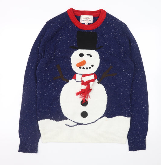 Next Men's Blue Snowman Christmas Jumper Medium Acrylic Knit