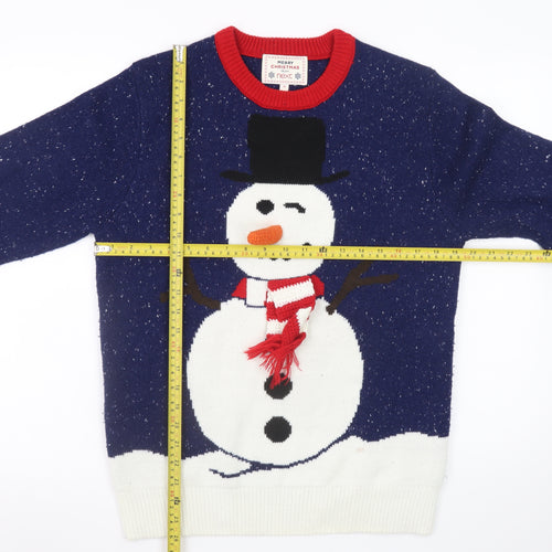 Next Men's Blue Snowman Christmas Jumper Medium Acrylic Knit
