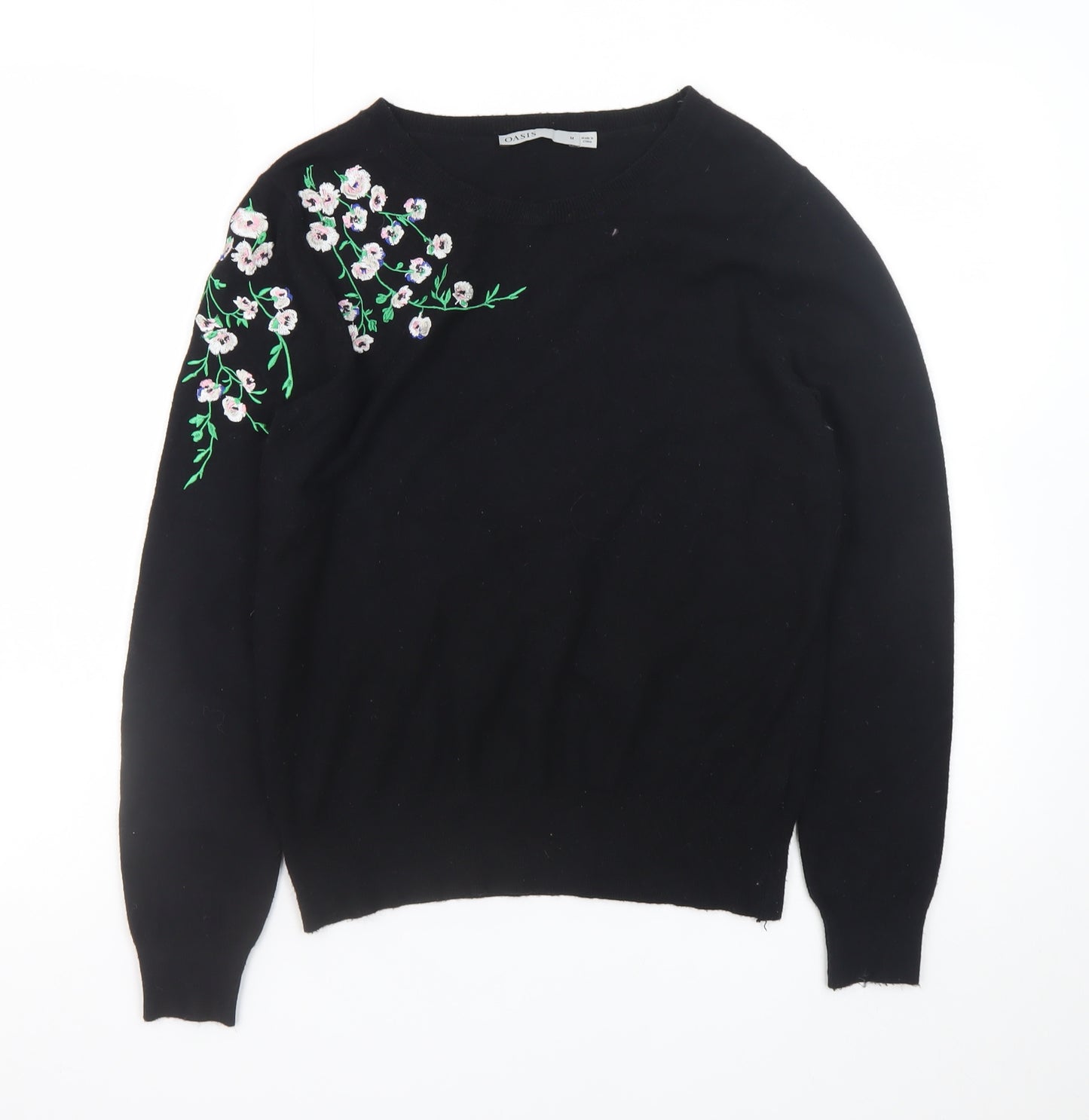 Oasis Womens Black Floral Embroidered Pullover Jumper Size 12
