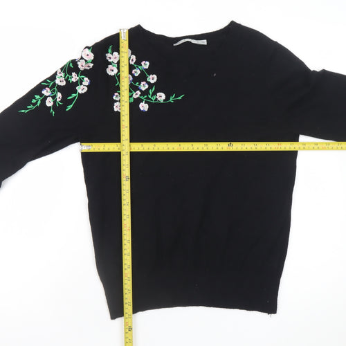 Oasis Womens Black Floral Embroidered Pullover Jumper Size 12