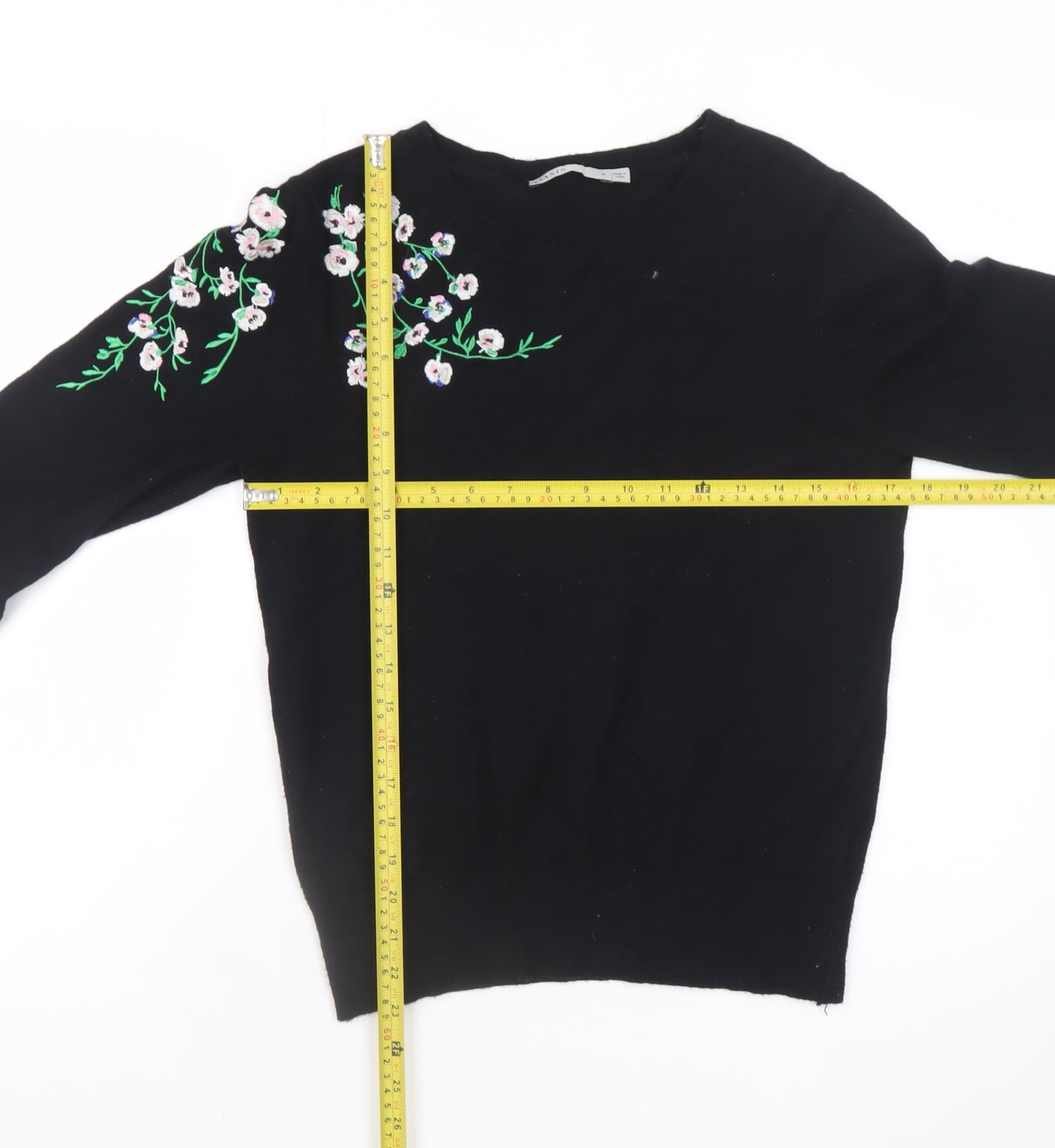 Oasis Womens Black Floral Embroidered Pullover Jumper Size 12