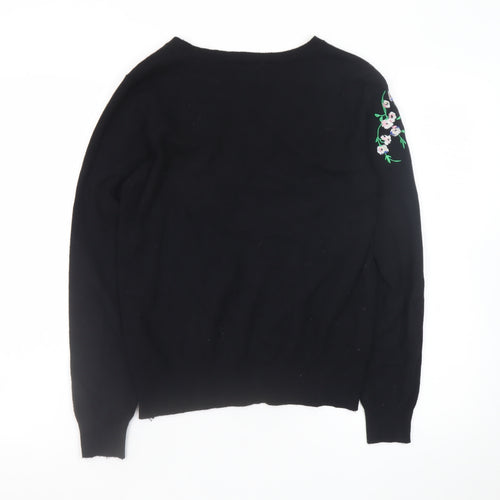 Oasis Womens Black Floral Embroidered Pullover Jumper Size 12