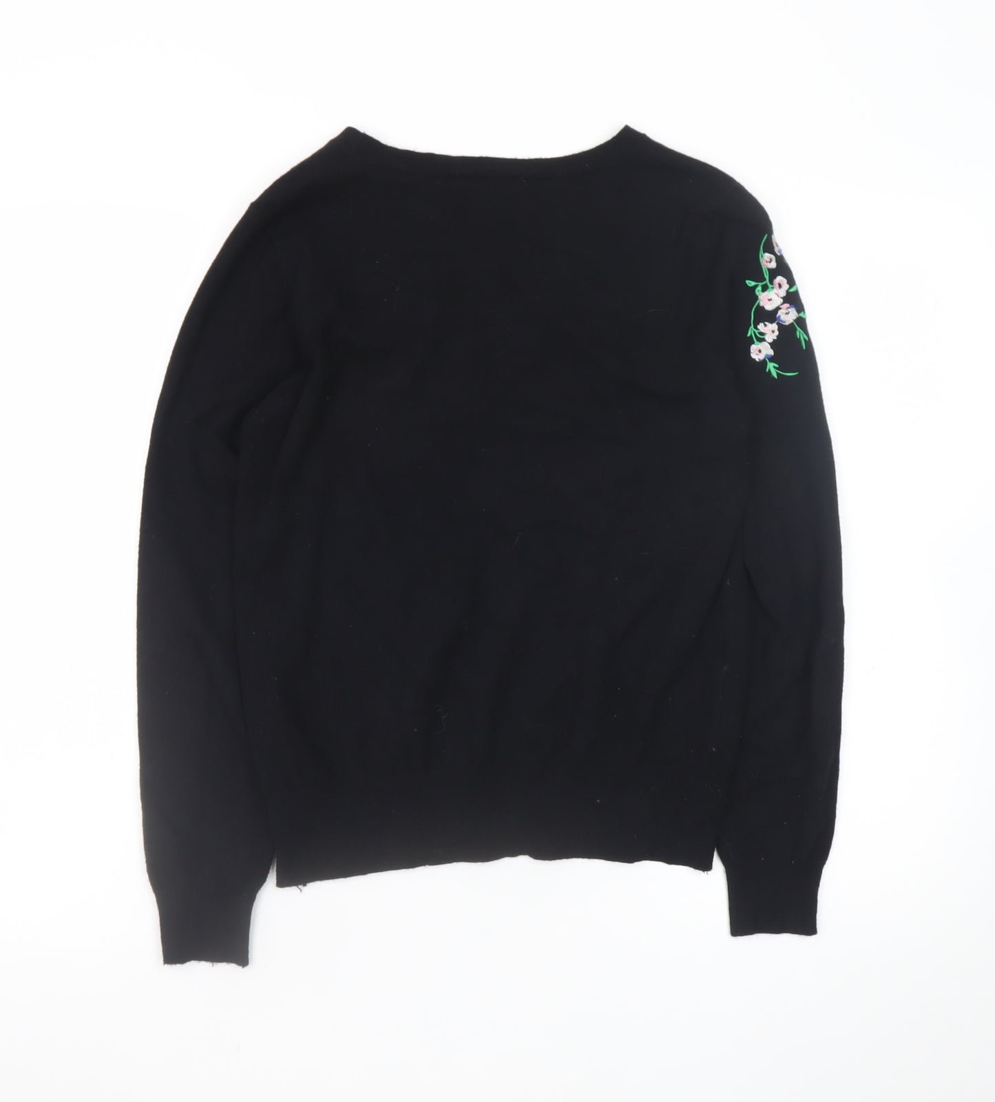 Oasis Womens Black Floral Embroidered Pullover Jumper Size 12