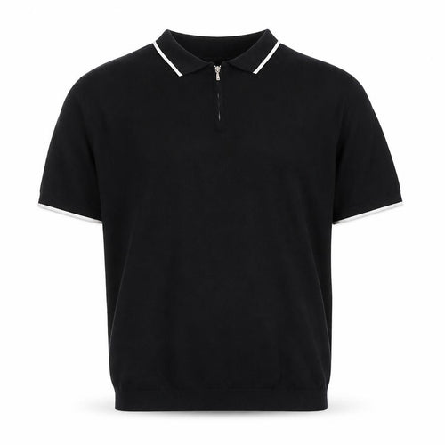 Topman Men's Black Collared Half Zip Short Sleeve Cotton T-Shirt XL
