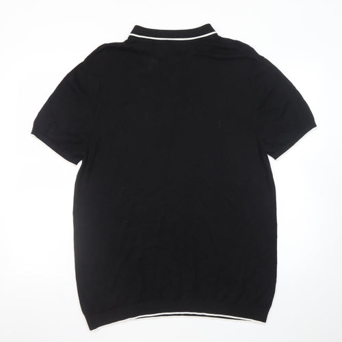 Topman Men's Black Collared Half Zip Short Sleeve Cotton T-Shirt XL
