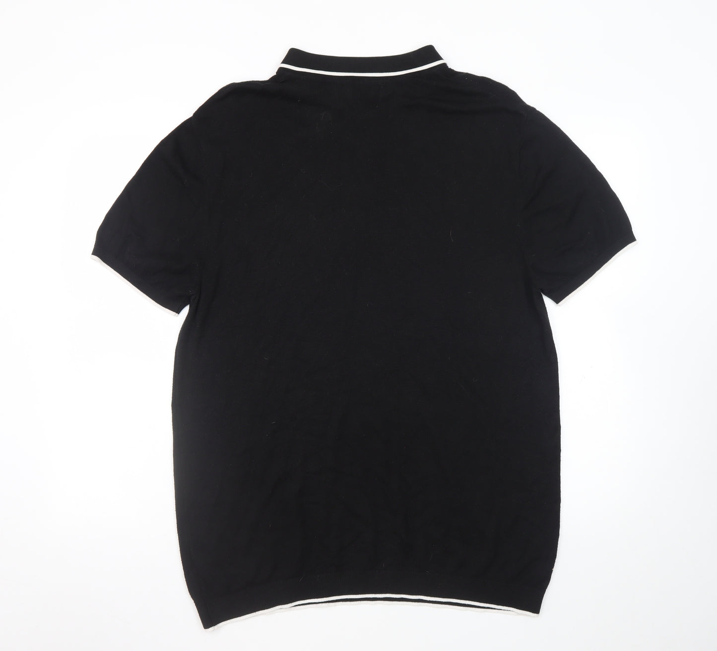Topman Men's Black Collared Half Zip Short Sleeve Cotton T-Shirt XL