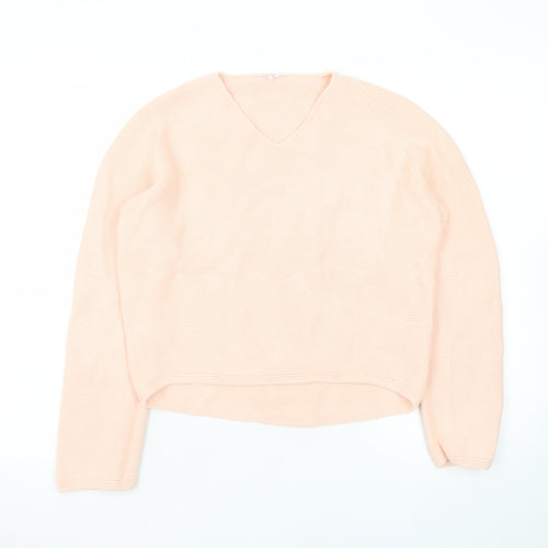 Uniqlo Women Beige V-Neck Cotton Knit Pullover Jumper XS