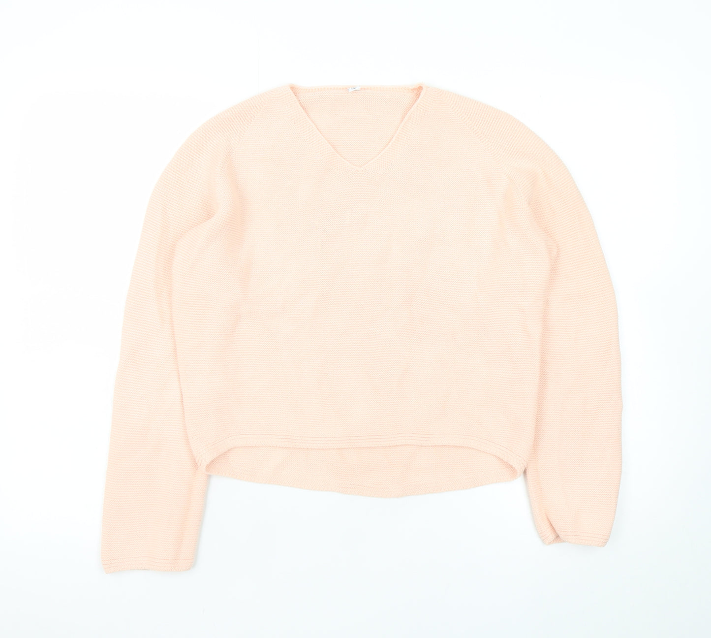 Uniqlo Women Beige V-Neck Cotton Knit Pullover Jumper XS