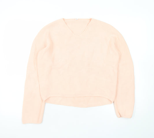 Uniqlo Women Beige V-Neck Cotton Knit Pullover Jumper XS