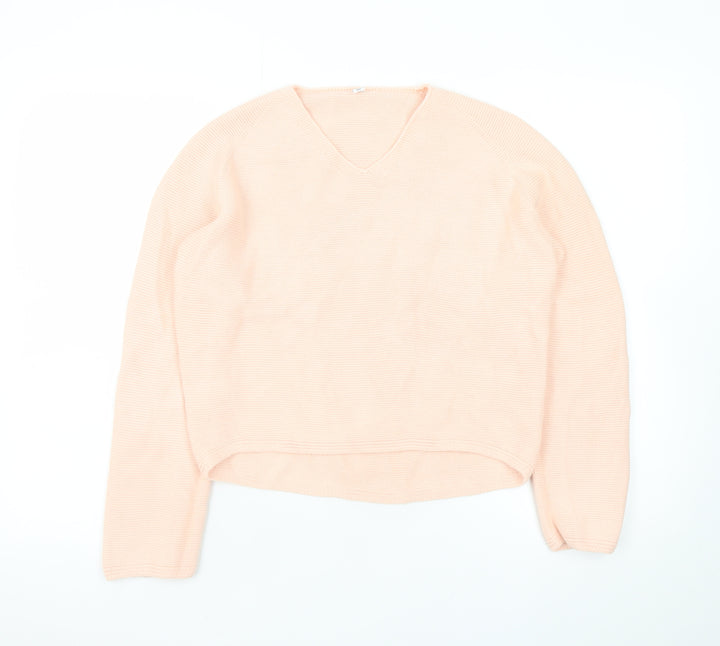 Uniqlo Women Beige V-Neck Cotton Knit Pullover Jumper XS