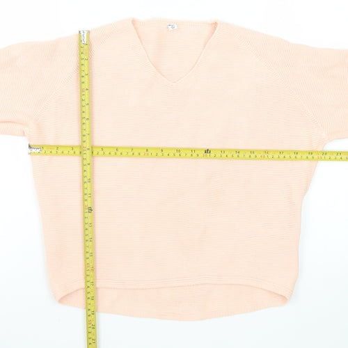 Uniqlo Women Beige V-Neck Cotton Knit Pullover Jumper XS