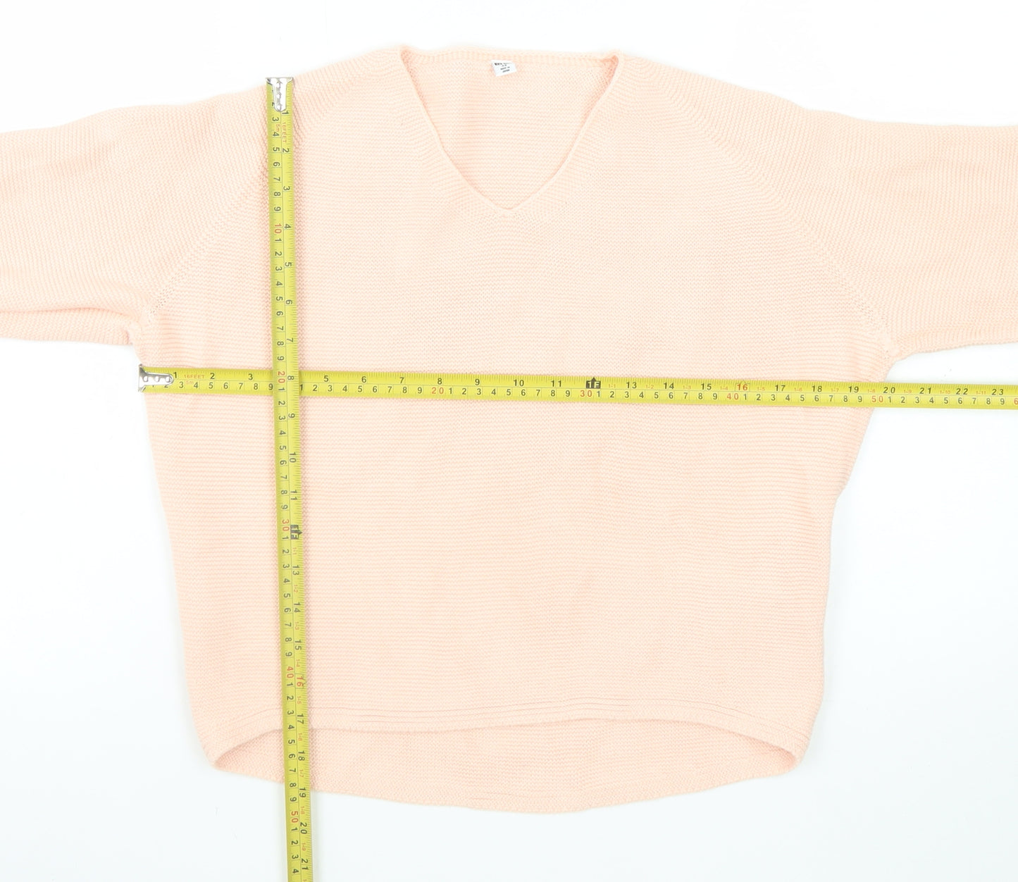 Uniqlo Women Beige V-Neck Cotton Knit Pullover Jumper XS