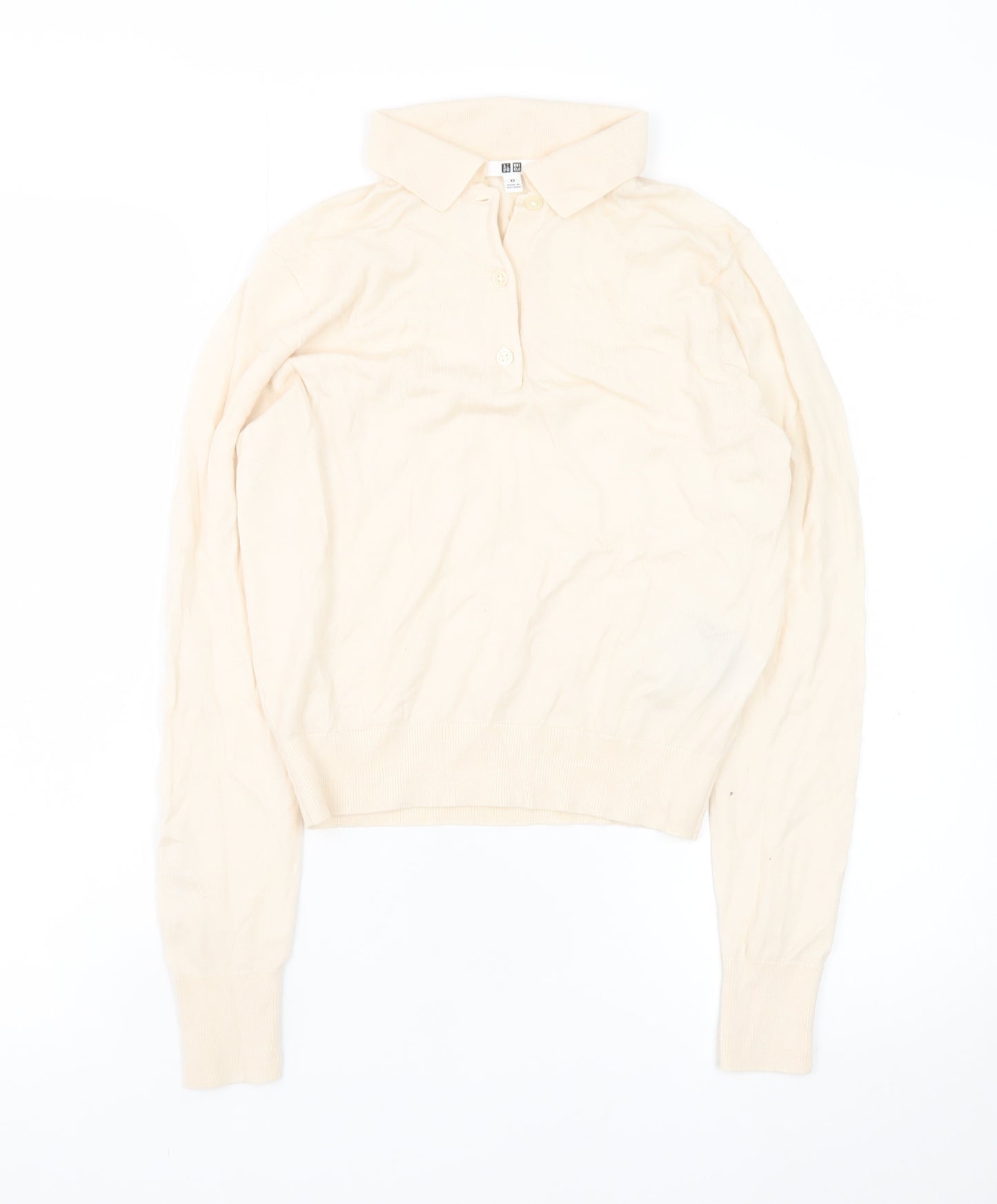 Uniqlo Women Beige Wool Collared Henley Jumper XS