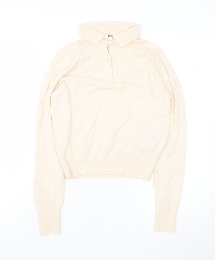 Uniqlo Women Beige Wool Collared Henley Jumper XS