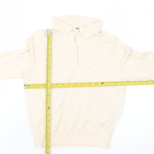 Uniqlo Women Beige Wool Collared Henley Jumper XS
