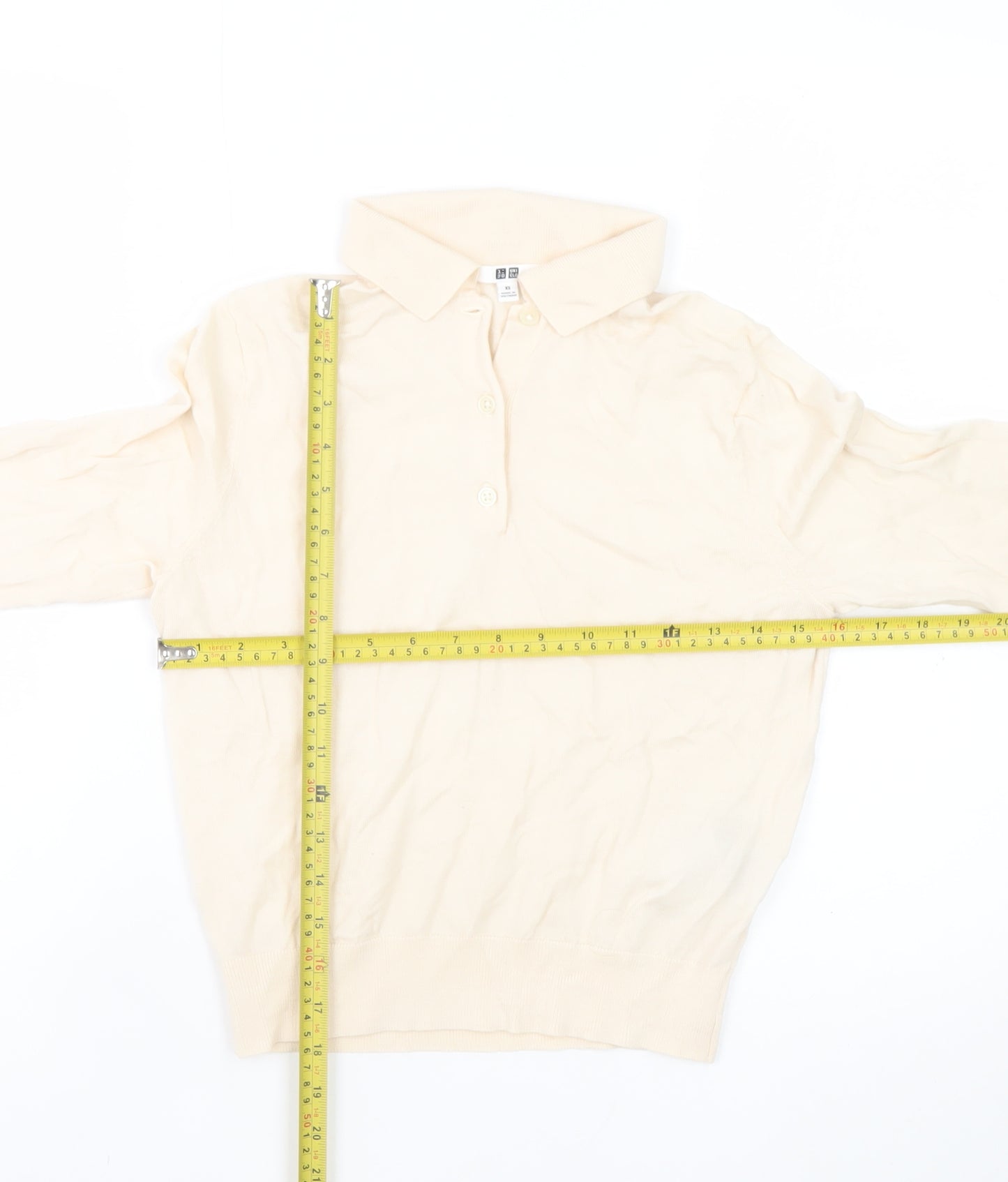 Uniqlo Women Beige Wool Collared Henley Jumper XS