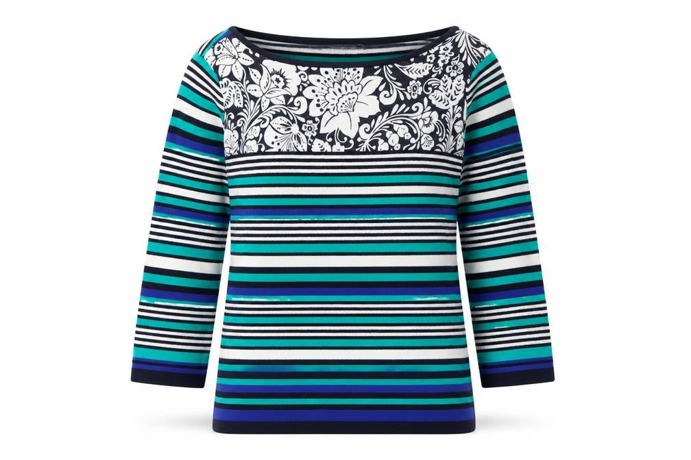 Front view of Marks & Spencer Per Una Women’s Multicoloured Striped Jumper, size UK 12
