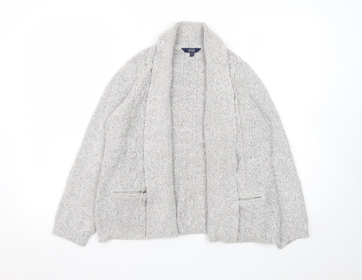 Maine New England Women's Grey Cable-Knit Open Cardigan Size 12