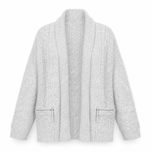 Maine New England Women's Grey Cable-Knit Open Cardigan Size 12