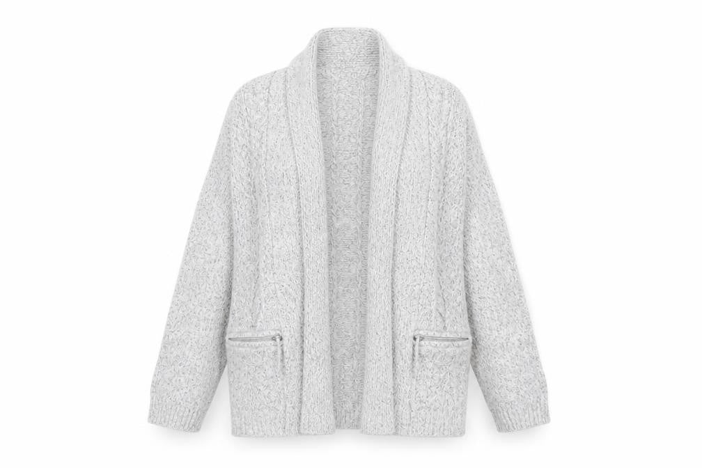 Maine New England Women's Grey Cable-Knit Open Cardigan Size 12