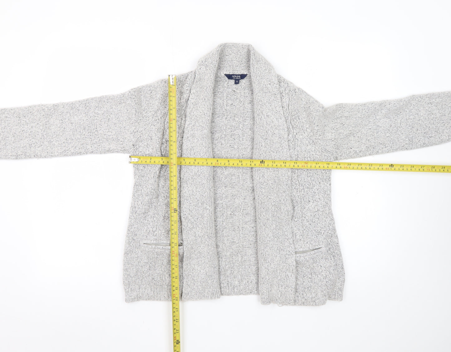 Maine New England Women's Grey Cable-Knit Open Cardigan Size 12