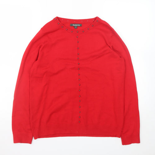 Bonmarché Women’s Red Beaded Crew Neck Long Sleeve Jumper Size 12