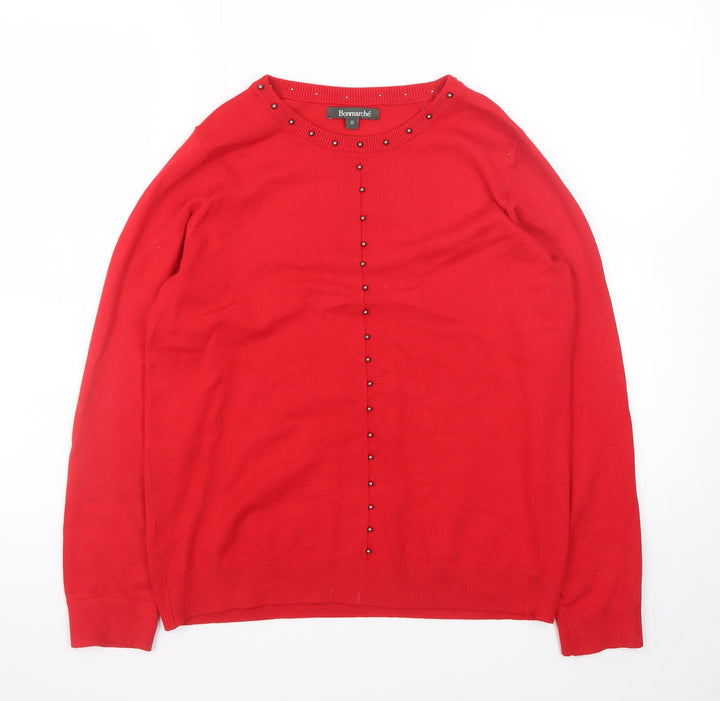 Bonmarché Women’s Red Beaded Crew Neck Long Sleeve Jumper Size 12