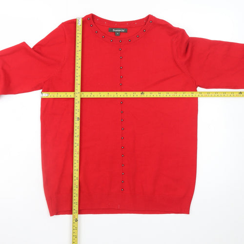 Bonmarché Women’s Red Beaded Crew Neck Long Sleeve Jumper Size 12